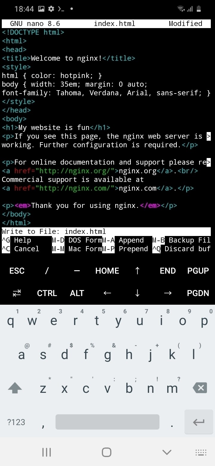 Typing yes to save and enter